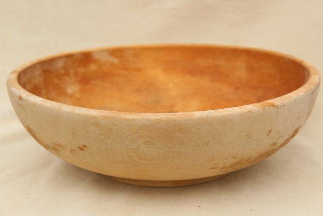 photo of primitive old wood bowl, shabby worn vintage wooden bowl #1