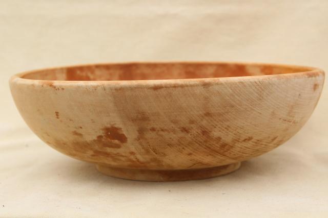 photo of primitive old wood bowl, shabby worn vintage wooden bowl #2