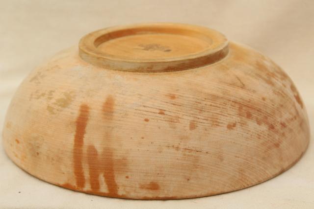 photo of primitive old wood bowl, shabby worn vintage wooden bowl #3