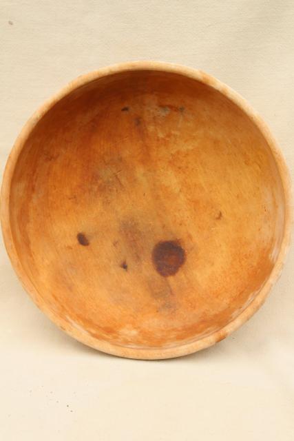 photo of primitive old wood bowl, shabby worn vintage wooden bowl #4