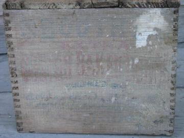 catalog photo of primitive old wood box for Boston Baked Beans, fingerjointed dovetails