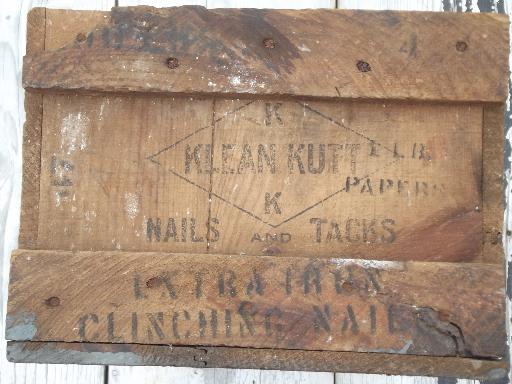 photo of primitive old wood box, wooden packing crate store display for nails & tacks #7