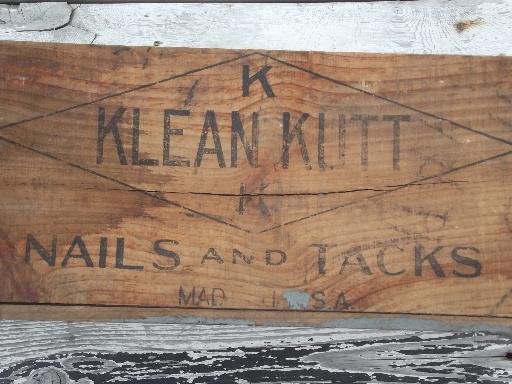 photo of primitive old wood box, wooden packing crate store display for nails & tacks #8