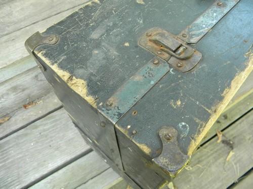 photo of primitive old wood carpenter's tool box w/iron hardware & worn paint #5