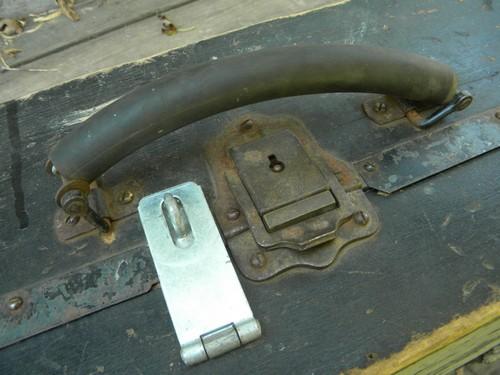 photo of primitive old wood carpenter's tool box w/iron hardware & worn paint #6