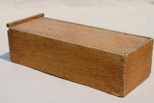 photo of primitive old wood carpenter's tool box, vintage file box w/ sliding cover #2