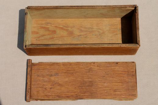 photo of primitive old wood carpenter's tool box, vintage file box w/ sliding cover #5