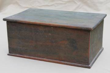 catalog photo of primitive old wood chest, vintage candle box or small trunk w/ flat top lid