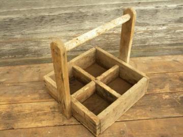 catalog photo of primitive old wood farm tote or carrier, vintage cottage or garden