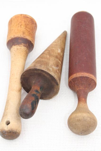 photo of primitive old wood kitchen tools, lot vintage wooden masher, pestle, tamper #3