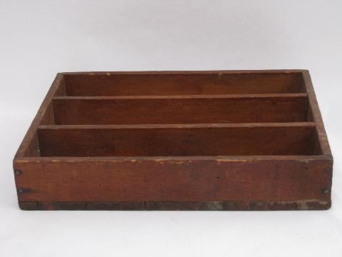 photo of primitive old wood knife box, vintage flatware / kitchen utensil tray #3