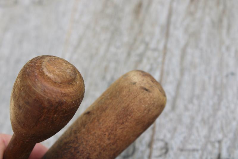 photo of primitive old wood pestles or mashers, vintage farmhouse kitchen utensils #2