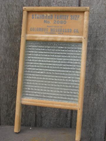 photo of primitive old wood / ribbed glass laundry washboard, vintage kitchen #1