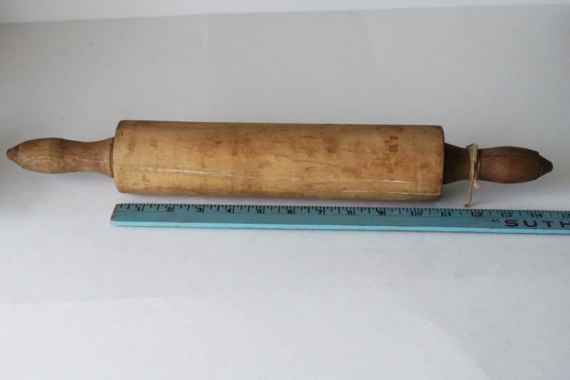 photo of primitive old wood rolling pin, vintage french country kitchen style well worn wooden rolling pin  #2