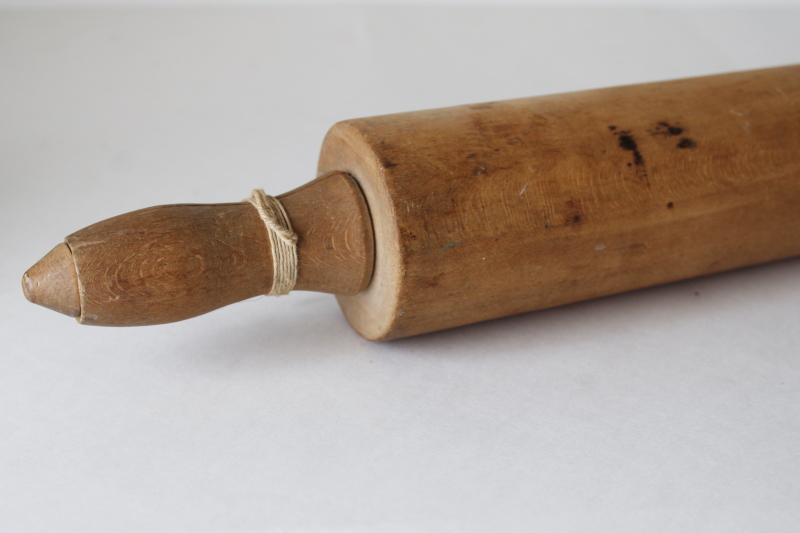 photo of primitive old wood rolling pin, vintage french country kitchen style well worn wooden rolling pin  #4