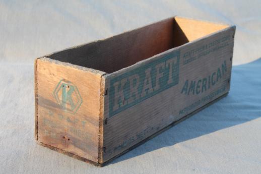 photo of primitive old wooden cheese boxes lot, including vintage Kraft American cheese box #4