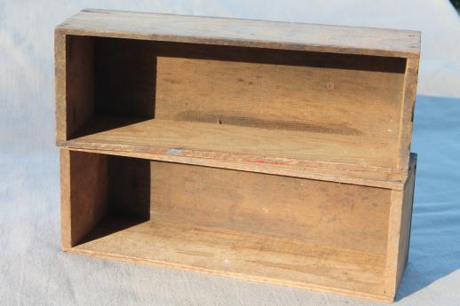 photo of primitive old wooden cheese boxes lot, including vintage Kraft American cheese box #7