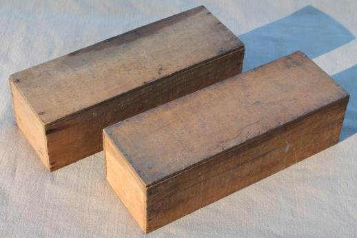 photo of primitive old wooden cheese boxes lot, including vintage Kraft American cheese box #8