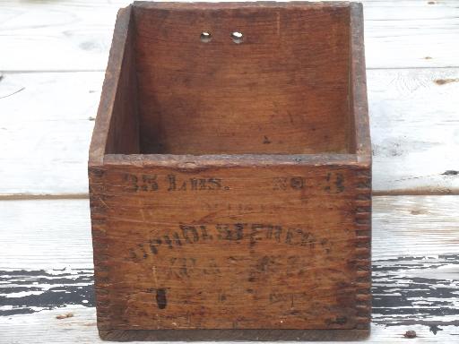 photo of primitive old wooden hardware packing crate, antique dovetailed wood box #2