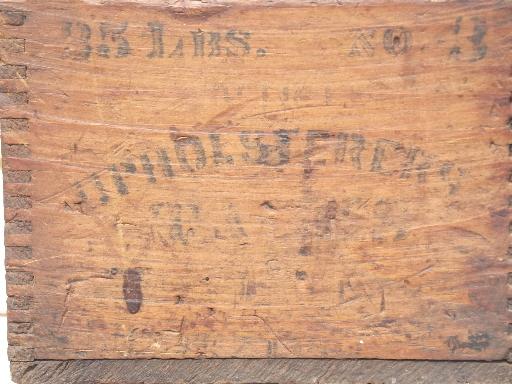 photo of primitive old wooden hardware packing crate, antique dovetailed wood box #8