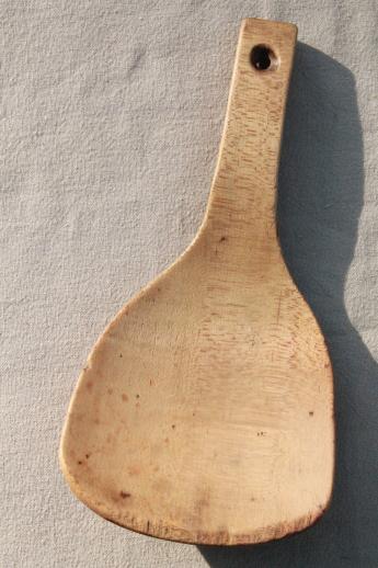 photo of primitive old wooden scoop spoon, vintage butter paddle from farmhouse kitchen #3