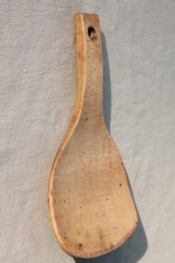 photo of primitive old wooden scoop spoon, vintage butter paddle from farmhouse kitchen #5