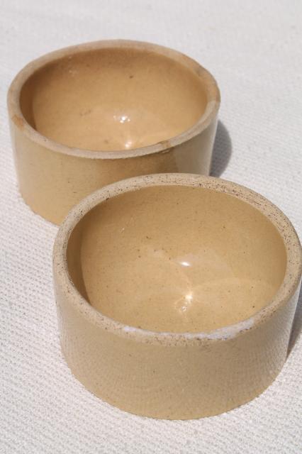 photo of primitive old yellow ware stoneware pottery, antique vintage crock bowls / pet dishes #1