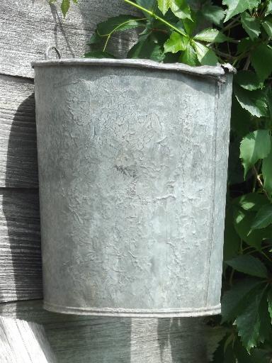 photo of primitive old zinc galvanized metal pail, vintage farm garden flower bucket  #1