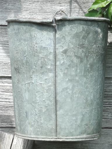 photo of primitive old zinc galvanized metal pail, vintage farm garden flower bucket  #2