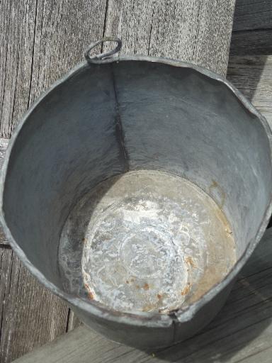 photo of primitive old zinc galvanized metal pail, vintage farm garden flower bucket  #5