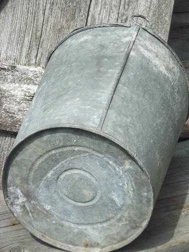 photo of primitive old zinc galvanized metal pail, vintage farm garden flower bucket  #6