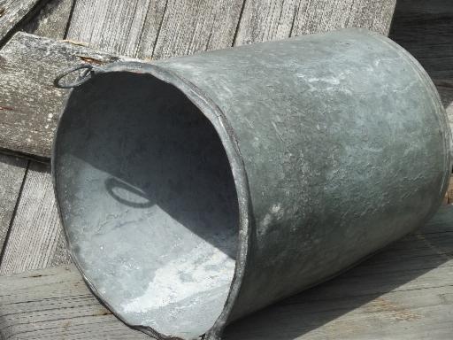 photo of primitive old zinc galvanized metal pail, vintage farm garden flower bucket  #9