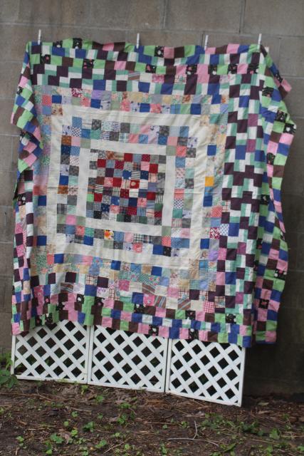 photo of primitive patchwork quilt top 20s 30s 40s 50s vintage cotton fabric for upcycle project #1