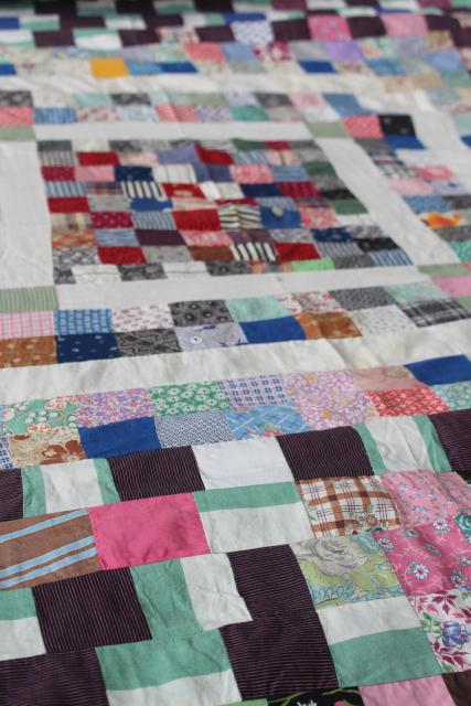 photo of primitive patchwork quilt top 20s 30s 40s 50s vintage cotton fabric for upcycle project #6