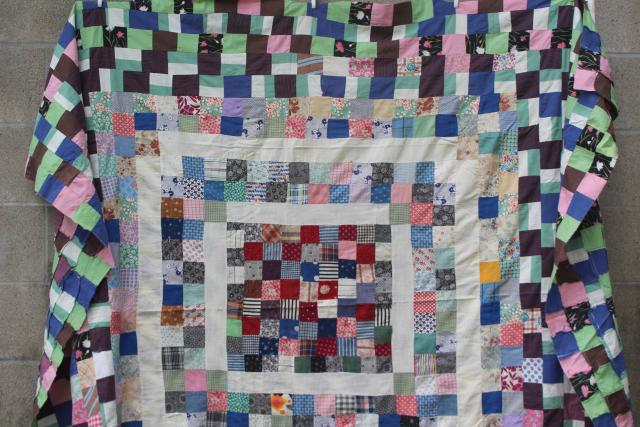 photo of primitive patchwork quilt top 20s 30s 40s 50s vintage cotton fabric for upcycle project #7