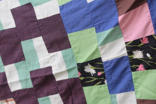 photo of primitive patchwork quilt top 20s 30s 40s 50s vintage cotton fabric for upcycle project #9