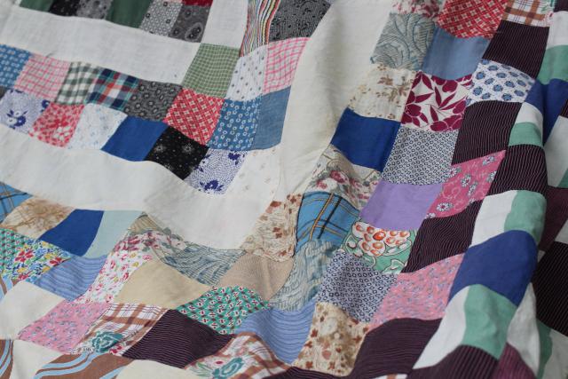 photo of primitive patchwork quilt top 20s 30s 40s 50s vintage cotton fabric for upcycle project #10