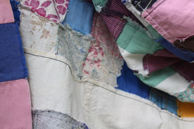 photo of primitive patchwork quilt top 20s 30s 40s 50s vintage cotton fabric for upcycle project #13