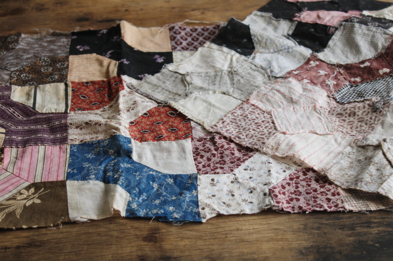 photo of primitive patchwork table runner, antique & vintage cotton calico fabrics, quilt prints & shirtings #3