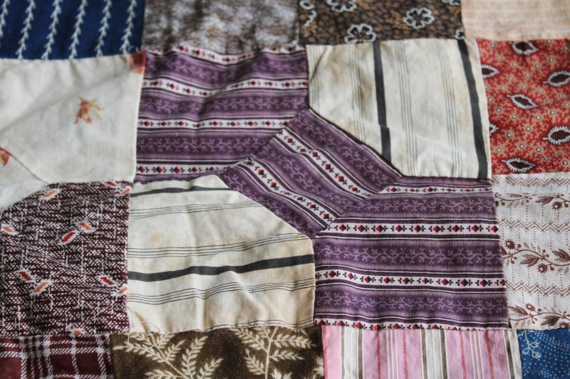 photo of primitive patchwork table runner, antique & vintage cotton calico fabrics, quilt prints & shirtings #6