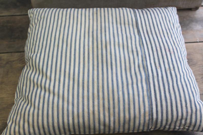 photo of primitive pillow w/ indigo blue striped ticking, antique vintage feather pillow #2