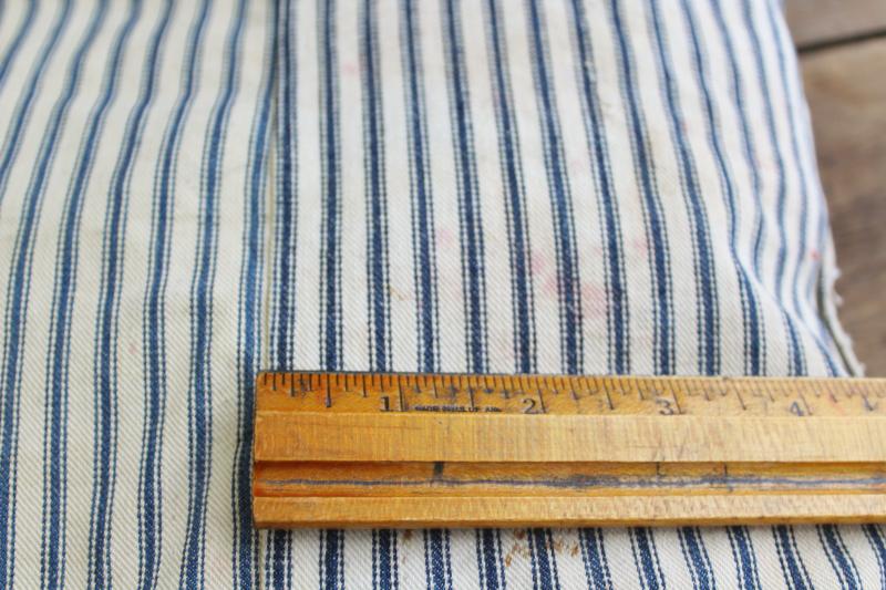 photo of primitive pillow w/ indigo blue striped ticking, antique vintage feather pillow #3