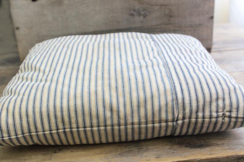 photo of primitive pillow w/ indigo blue striped ticking, antique vintage feather pillow #4