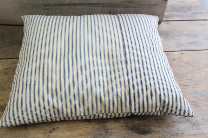 photo of primitive pillow w/ indigo blue striped ticking, antique vintage feather pillow #5