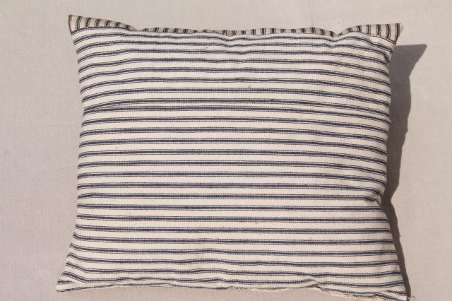 photo of primitive pillow w/ indigo blue striped ticking, antique vintage feather pillow #2