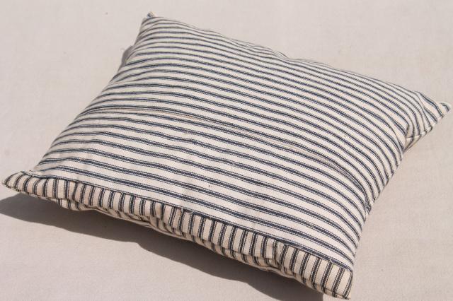 photo of primitive pillow w/ indigo blue striped ticking, antique vintage feather pillow #4