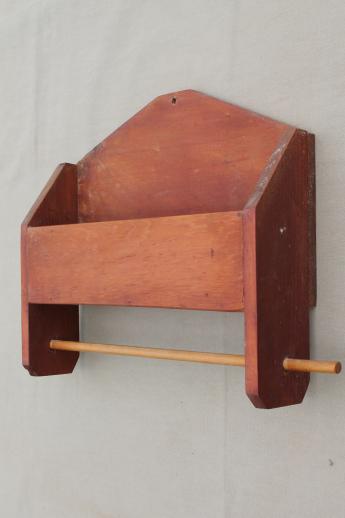 photo of primitive pine wall box w/ kitchen towel bar, handmade folk art vintage 1959 #3