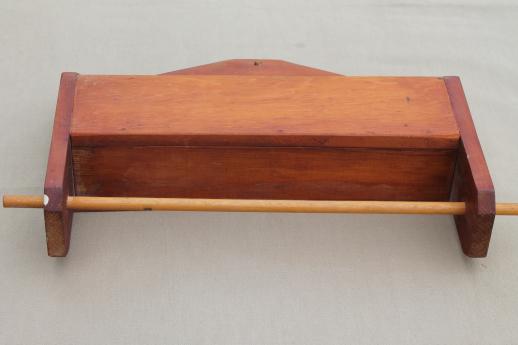 photo of primitive pine wall box w/ kitchen towel bar, handmade folk art vintage 1959 #5