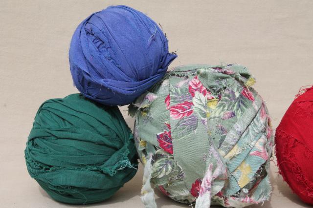 photo of primitive rag balls all vintage fabrics, worn shabby prints & solids for making rugs #3