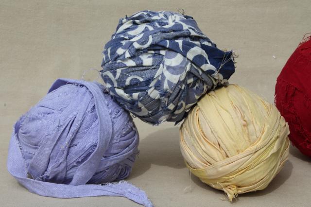 photo of primitive rag balls all vintage fabrics, worn shabby prints & solids for making rugs #5